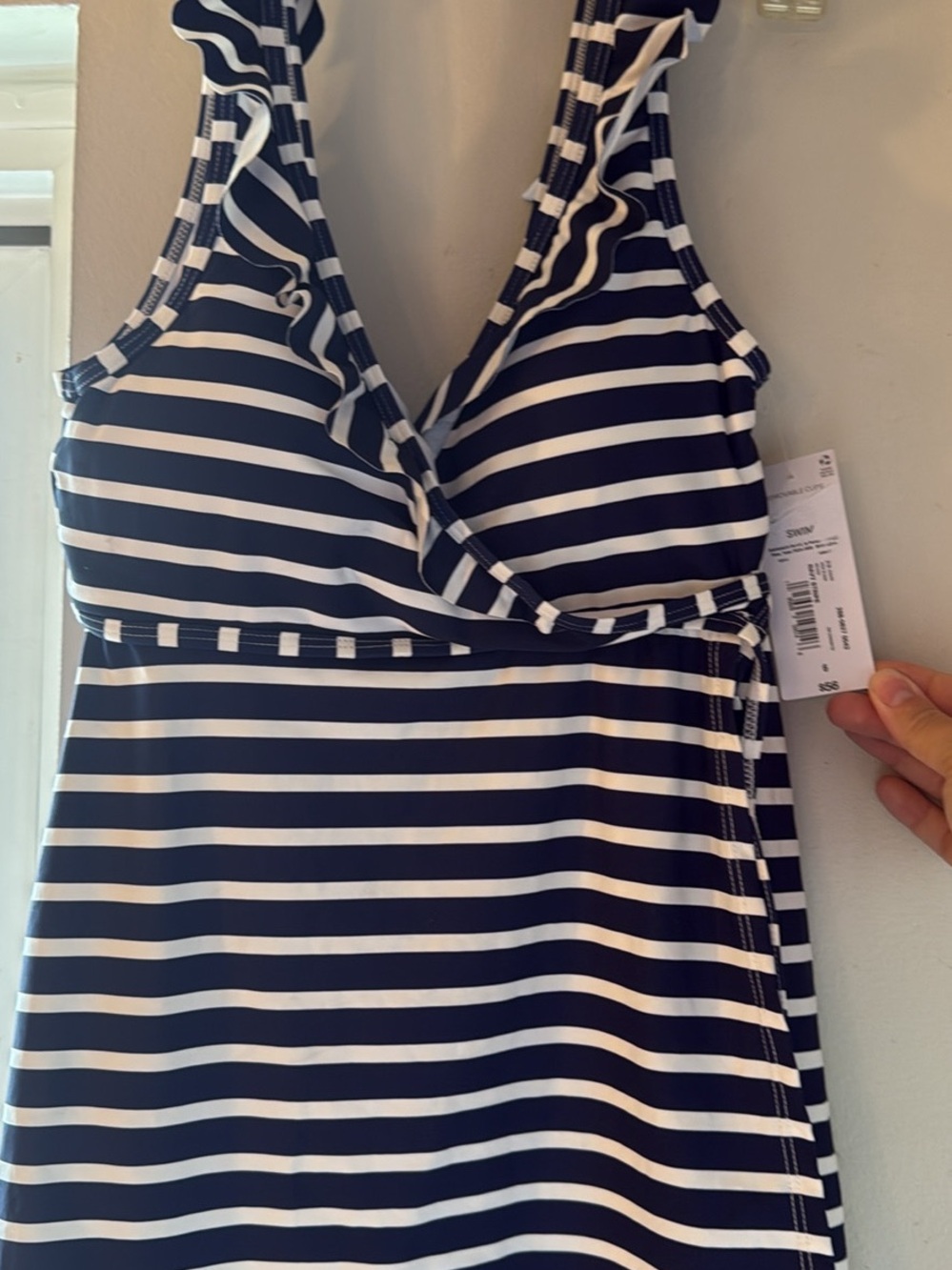 Liz Claiborne Navy and White Striped Swim Top